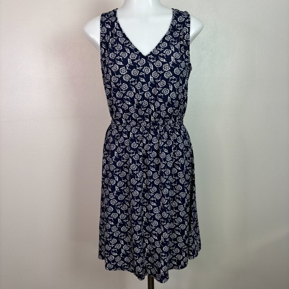 Old Navy Dress XS Navy Blue Floral Elastic Waist V-Neck Sleeveless‎ Women's